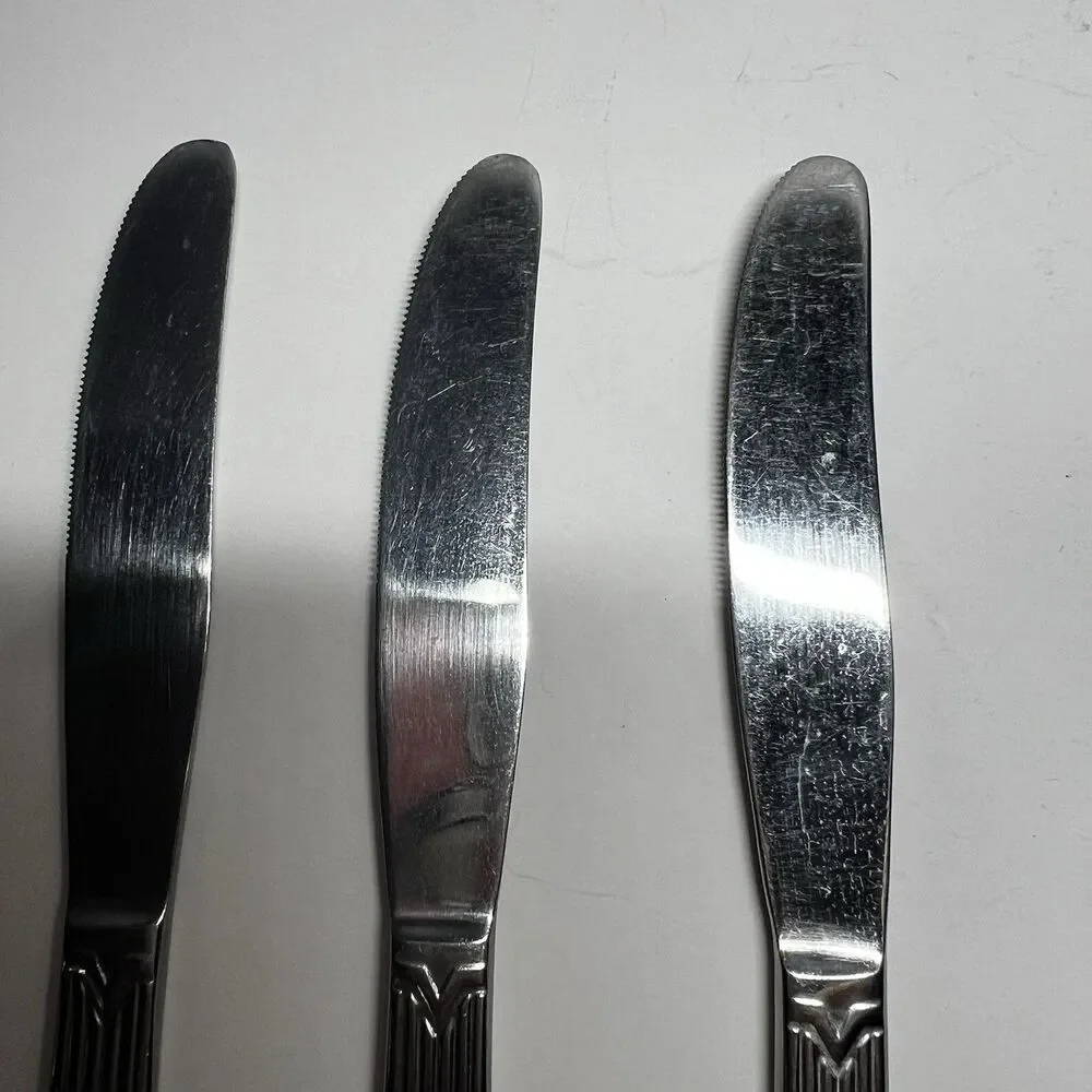 Lot of 3 Vintage N.S.Co National Stainless Japan Geometric M Dinner Knives